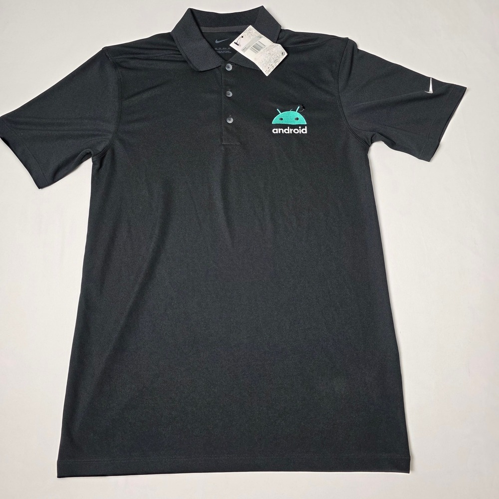 Nike Polo Shirt Mens XS Black Android Logo Embroidered Golf Tech -FAIR CONDITION